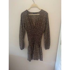 Shein brown floral dress, open front, rutched middle design, long sleeve, size S